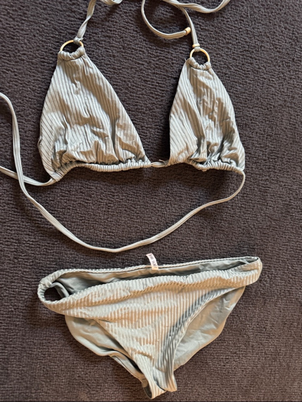 Ribbed Triangle Bikini Set in Sage Green vitamin A